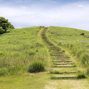 Escalier sur une colline d'herbe